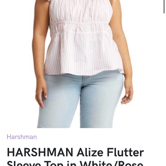 NWT HARSHMAN Alize Flutter Sleeve Top in White/Rose Pink Stripes. MSRP $225 - Picture 4 of 9
